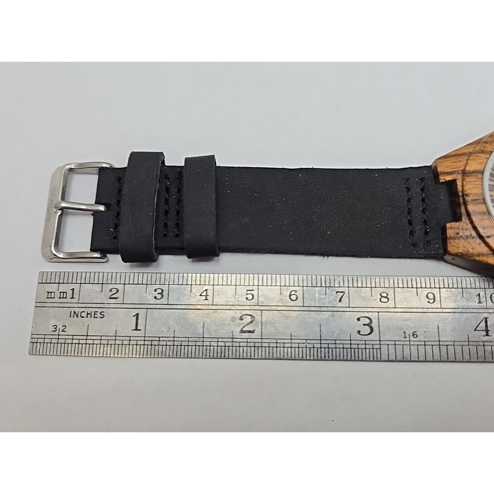Wild Wooden Quartz Watch Zebrawood Dial Leather Strap Minimalist New Battery - Picture 9 of 10